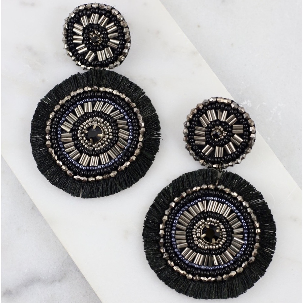 Caroline Hill earings dangle black fringed - Picture 2 of 3